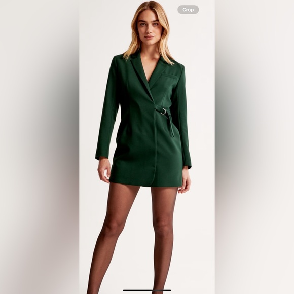 green blazer dress with belt Sandee Rain Boutique - Green Floral Puff Sleeve Collar Buttoned Babydoll  Dress Sandee Rain Boutique main image 1